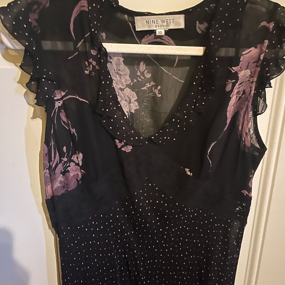 Nine West Dresses & Skirts - Nine West Black and Purple Polka Dot Floral Dress